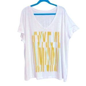 Ava & Viv white, green, blue V-neck short sleeve abstract graphic t-shirt 3X